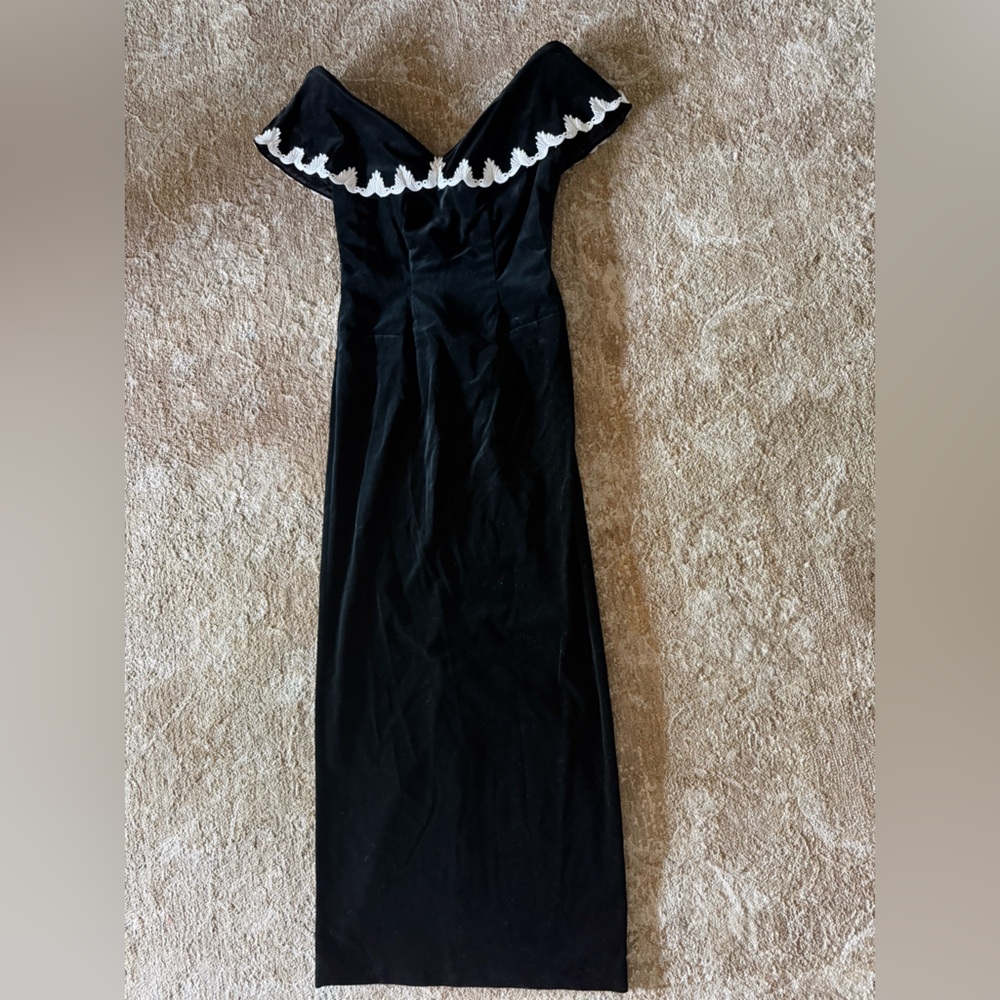 Bianchi Black Velour Floor Length Cocktail Dress, Size 6